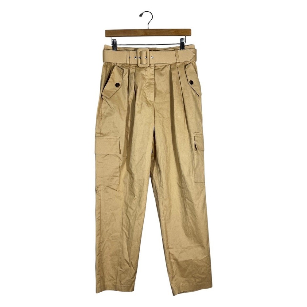 NWT NY&C High Rise Belted Cargo Solid Tapered Pants Tan Khaki Safari Size 6